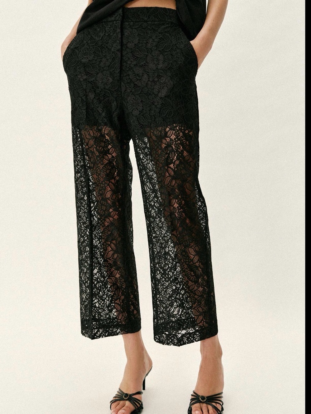 Zara Black Lace Wide-Leg Pants